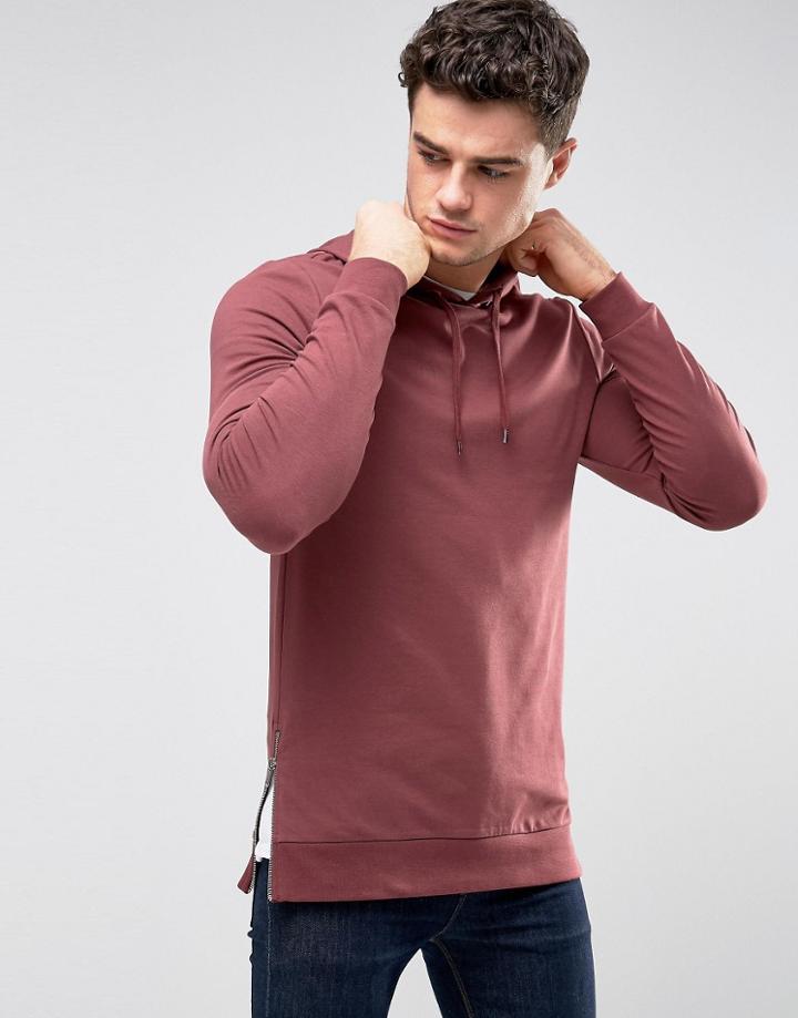 Asos Muscle Hoodie With Side Zips In Red - Red