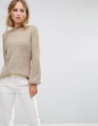 Y.a.s Ribbed Sweater With Balloon Sleeve - Tan