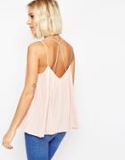 Asos Plunge Neck Pleated Cami Top With Strappy Back - Blush