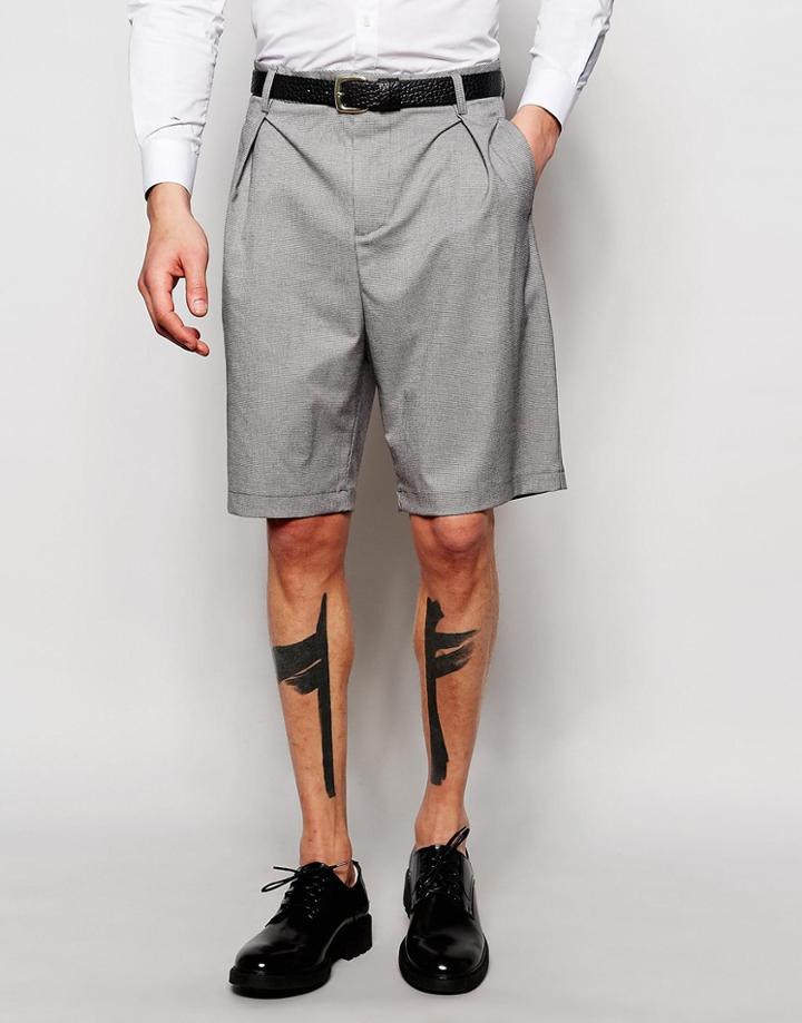 Asos High Waisted Smart Shorts With Pleats In Grey - Gray
