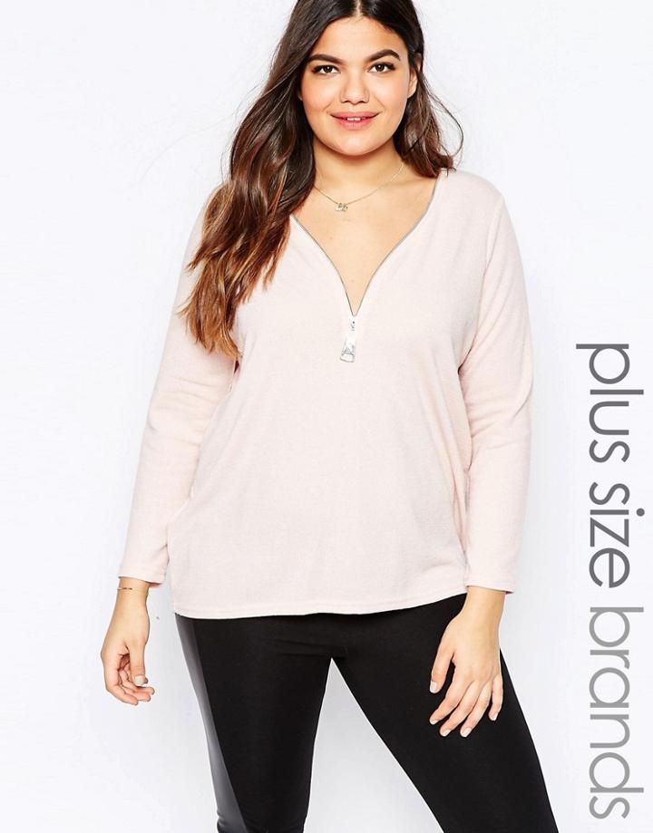 New Look Plus Zip Front Top - Pink