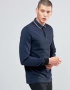 Fred Perry Polo Shirt With Long Sleeves In Service Blue - Blue