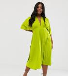 Asos Design Curve Exclusive Pleated Slinky Kimono Midi Dress - Green