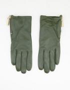 Paul Costelloe Leather Zip Detail Gloves In Dark Green