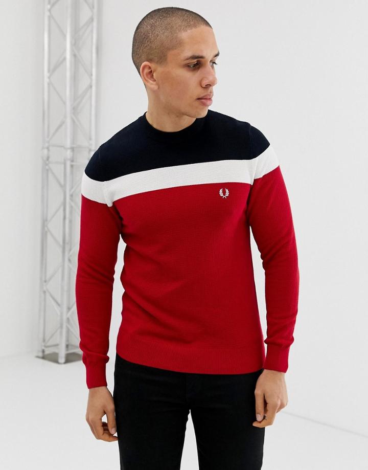 Fred Perry Panel Stripe Sweater In Red - Red
