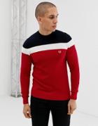 Fred Perry Panel Stripe Sweater In Red - Red