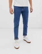 Asos Design Slim Jeans In Flat Mid Wash - Blue