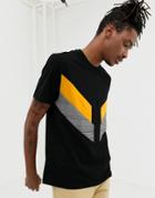 Asos Design Relaxed T-shirt With Woven Check Cut And Sew Panels - Black