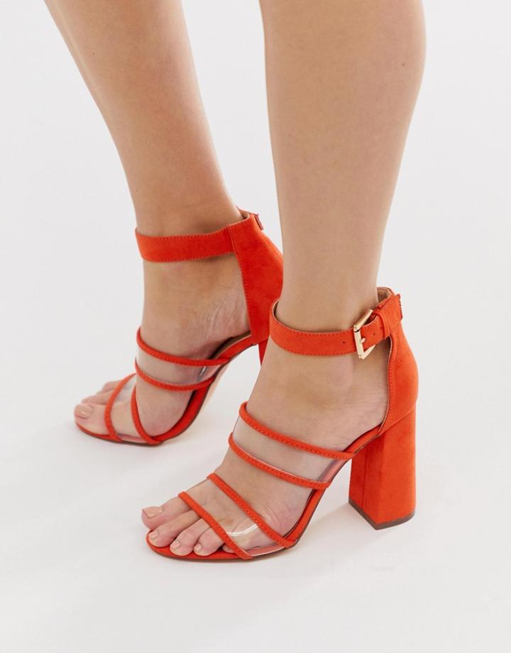 London Rebel Clear Strap Heeled Sandals-orange