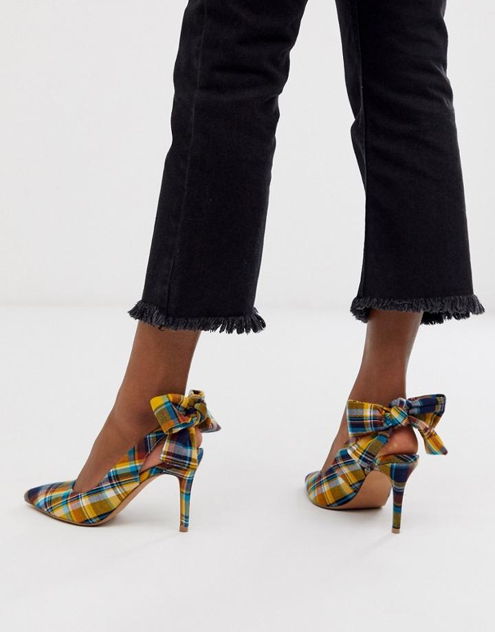 Asos Design Scenic Bow Kitten Heels In Multi Check - Multi