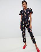 Oasis Jumpsuit With Ruffle Cap Sleeves In Floral Print - Multi