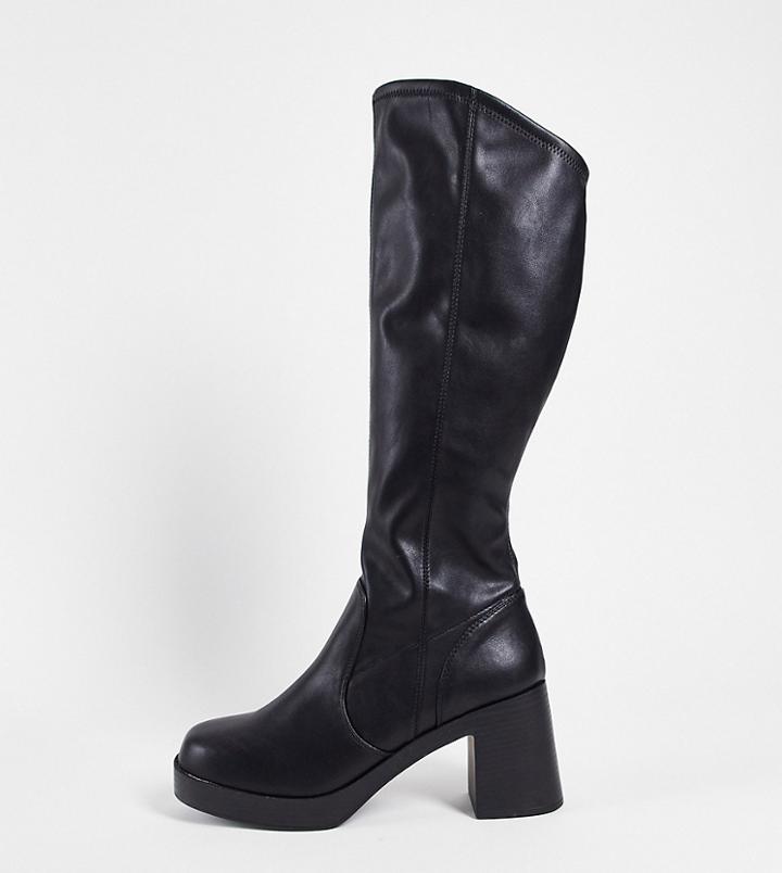 Simply Be Wide Fit Bramwell Chunky Knee Boots In Black