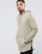 Asos Longline Hoodie With Side Zip & Curved Hem - Lieutenant