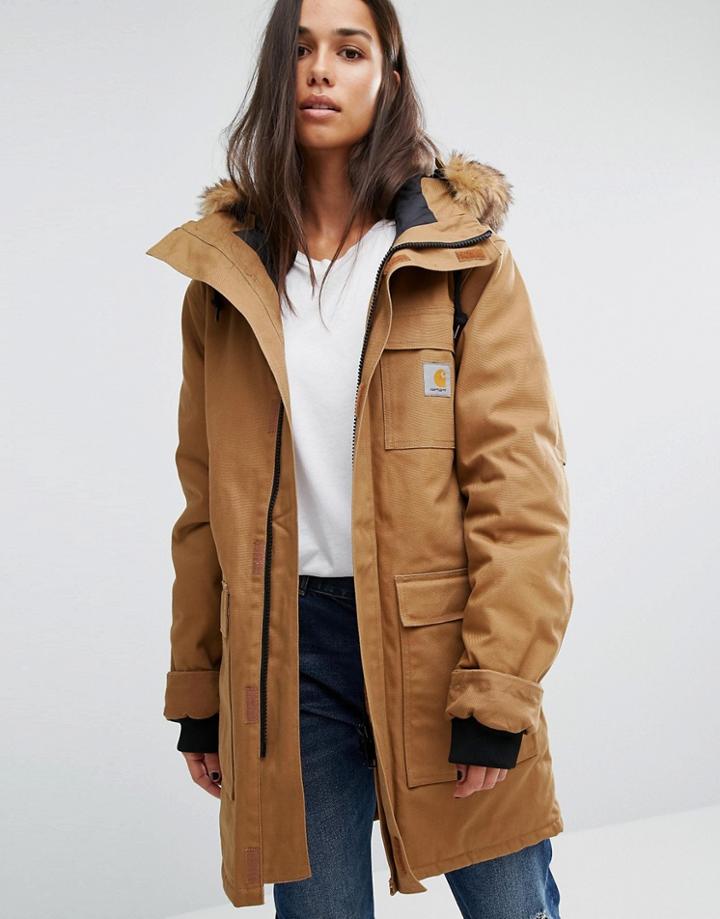 Carhartt Wip Oversized Siberian Parka Jacket With Removable Fur Hood - Brown