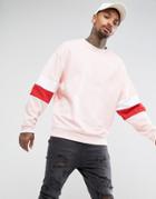 Asos Oversized Sweatshirt With Sleeve Panels - Pink