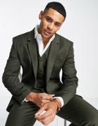 Asos Design Slim Suit Jacket In Khaki-green