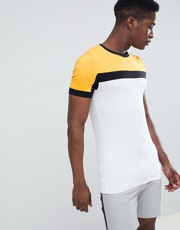 Asos Design Muscle T-shirt With Color Block In White - White