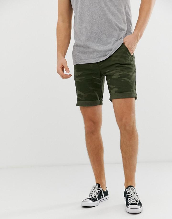 Blend Chino Shorts In Camo Print - Beige