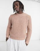 Asos Design Chunky Knit Boxy Sweater In Light Pink