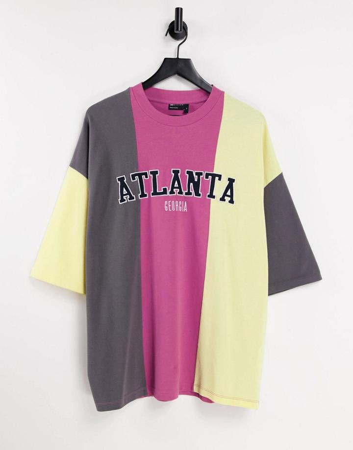 Asos Design Oversized T-shirt In Collegiate Color Block With City Print-multi