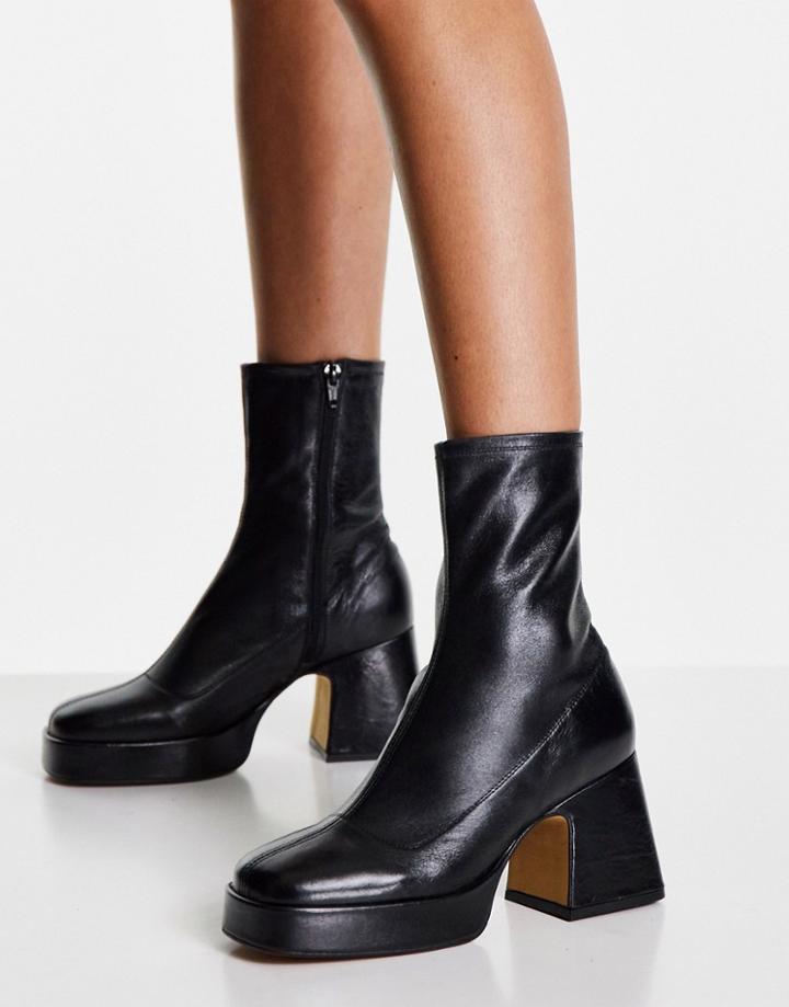 Topshop Heaven Leather Platform Ankle Boots In Black
