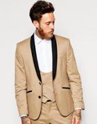 Asos Skinny Fit Suit Jacket With Velvet Trim - Camel