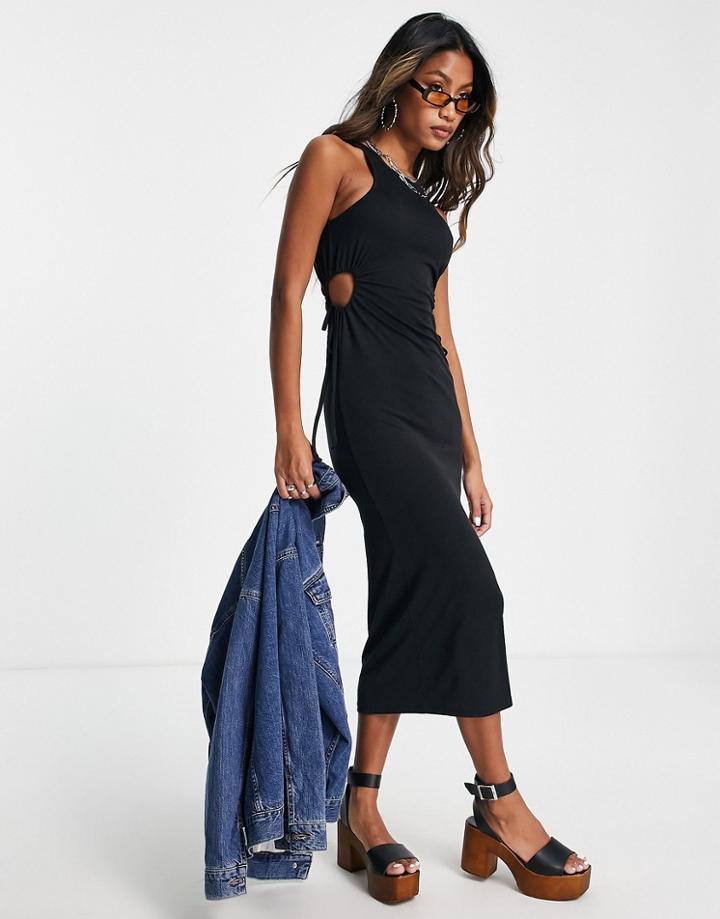 Topshop Cut Out Side Midi Dress In Washed Black