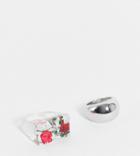 Reclaimed Vintage Inspired Chunky Rings With Rose Insert In Clear And Silver 2 Pack-multi