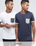 Brave Soul 2 Pack Pocket T-shirt In Star Print Pocket - Navy