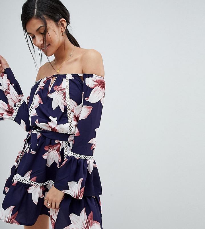 Parisian Tall Off Shoulder Floral Dress - Navy
