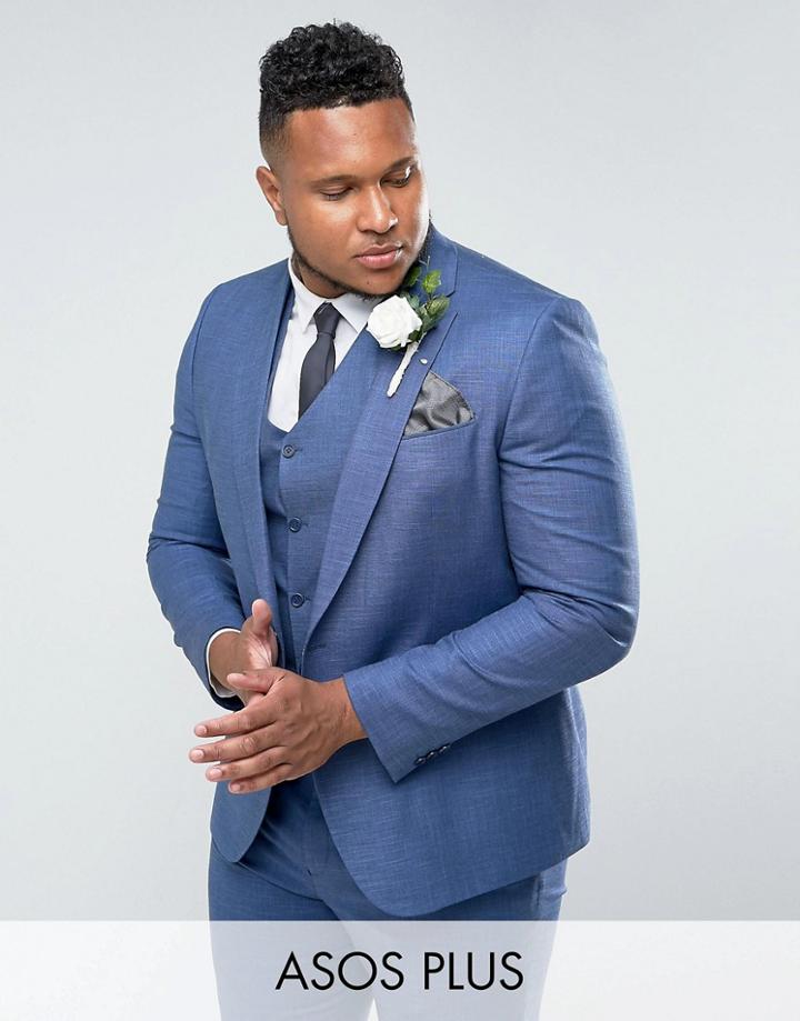 Asos Plus Wedding Slim Suit Jacket In Blue Tonic - Blue
