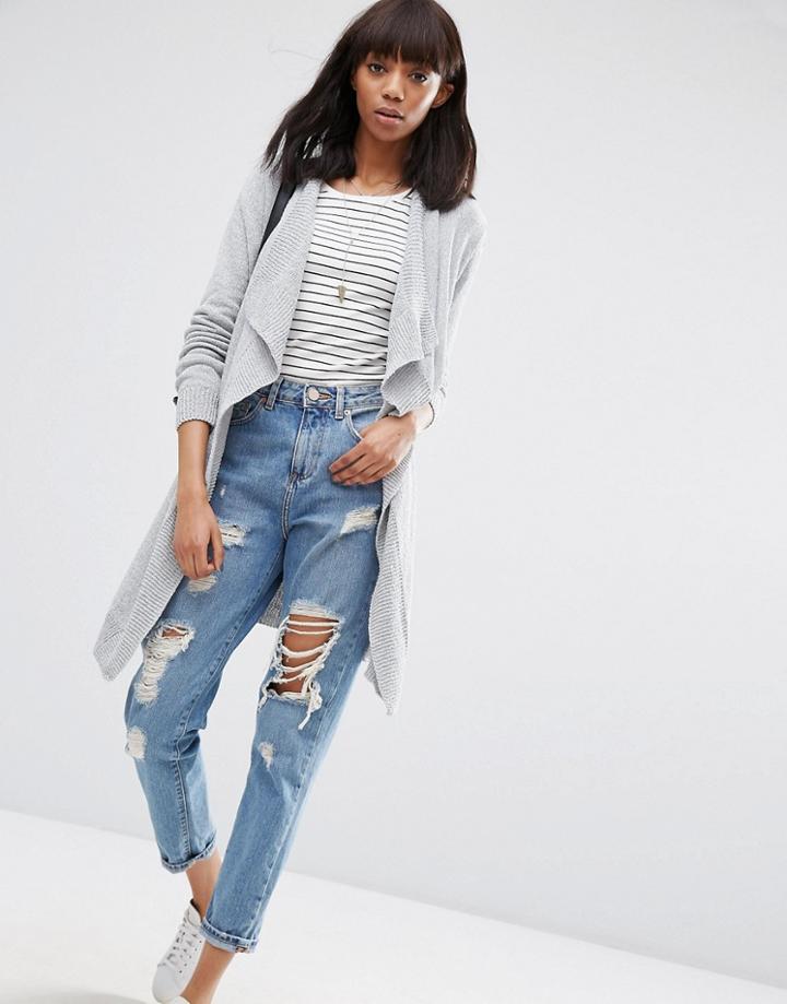 Asos Cardigan In Popcorn Yarn - Gray
