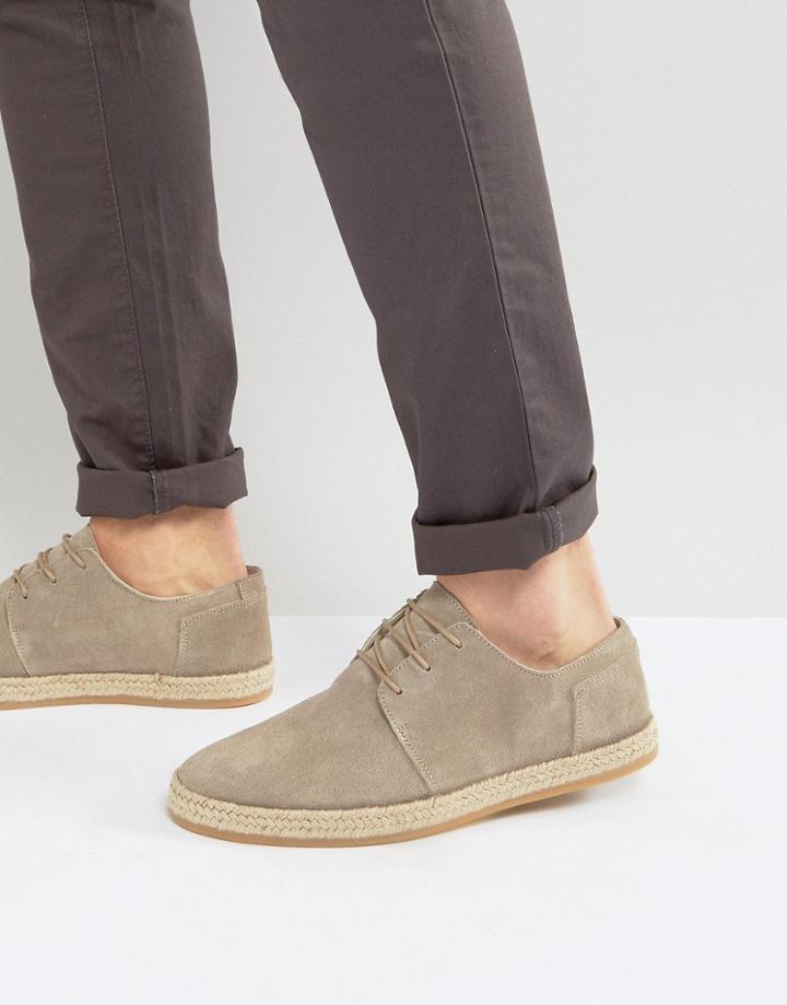 Zign Suede Lace Up Shoes With Rope Soles - Beige