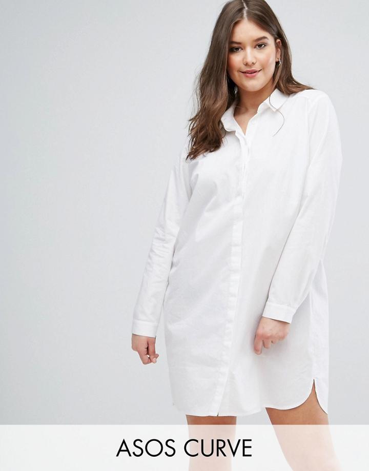 Asos Curve Cotton Shirt Dress - White
