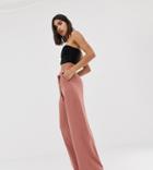 Missguided Tie Waist Wide Leg Pants In Mocha - Brown