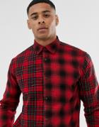 Only & Sons Check Shirt In Mixed Cut And Sew Check In Regular Fit-red