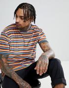 Asos Design Relaxed Longline T-shirt In Velour Bright Stripe - Multi