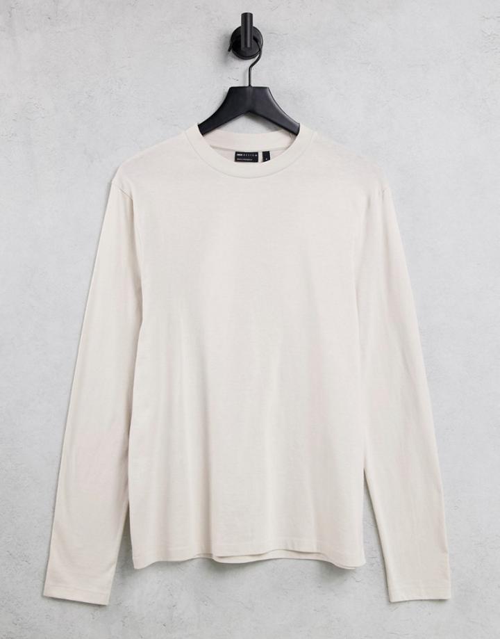 Asos Design Organic Blend Long Sleeve T-shirt With Crew Neck In Beige-green