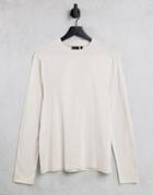 Asos Design Organic Blend Long Sleeve T-shirt With Crew Neck In Beige-green