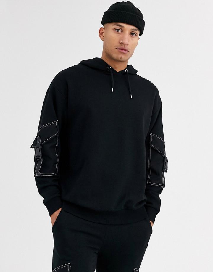 Asos Design Two-piece Oversized Hoodie With Utility Pockets In Black