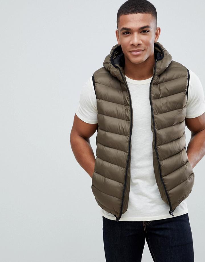 Brave Soul Padded Vest With Nylon Hood - Green