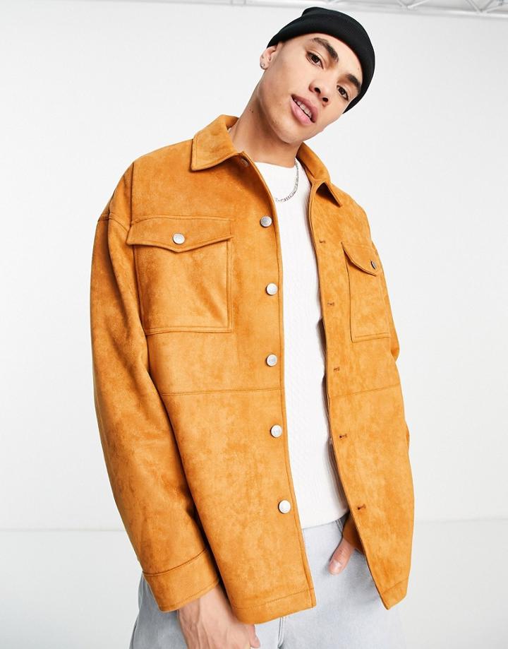 Topman Suedette Jacket In Tan-neutral