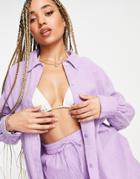 Asos Design Textured Button Through Coordinating Beach Shirt In Lilac-purple