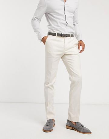 Avail London Skinny Fit Linen Suit Pants In Stone-white