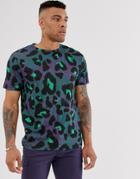 Urban Threads Oversized T-shirt In Purple And Green Animal Print - Blue