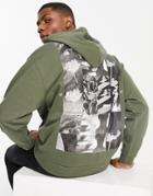 Asos Unrvlld Spply Oversized Hoodie With Back Graphic Print In Khaki-green