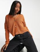 Qed London Fisherman Knit Cardigan In Amber Brown