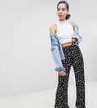 Asos Design Tall Pants With Fluted Ruffle Hem In Polka Dot-black