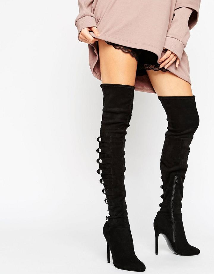 Asos Karianne Multi Strap Over The Knee Boots - Black