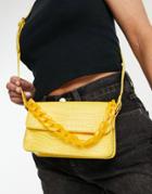 Svnx Croc Cross Body Bag With Handle Chain Detail In Yellow